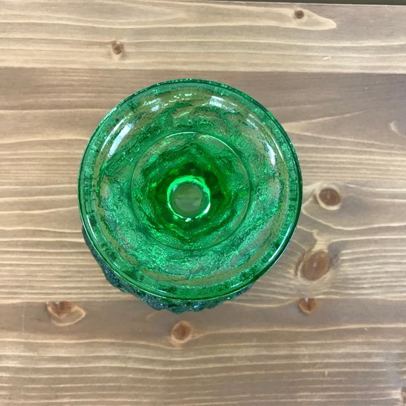 Green Crinkle Glass Widemouth Pedestal Vase Vintage EO Brody Flower Bowl A102 - Picture 6 of 8